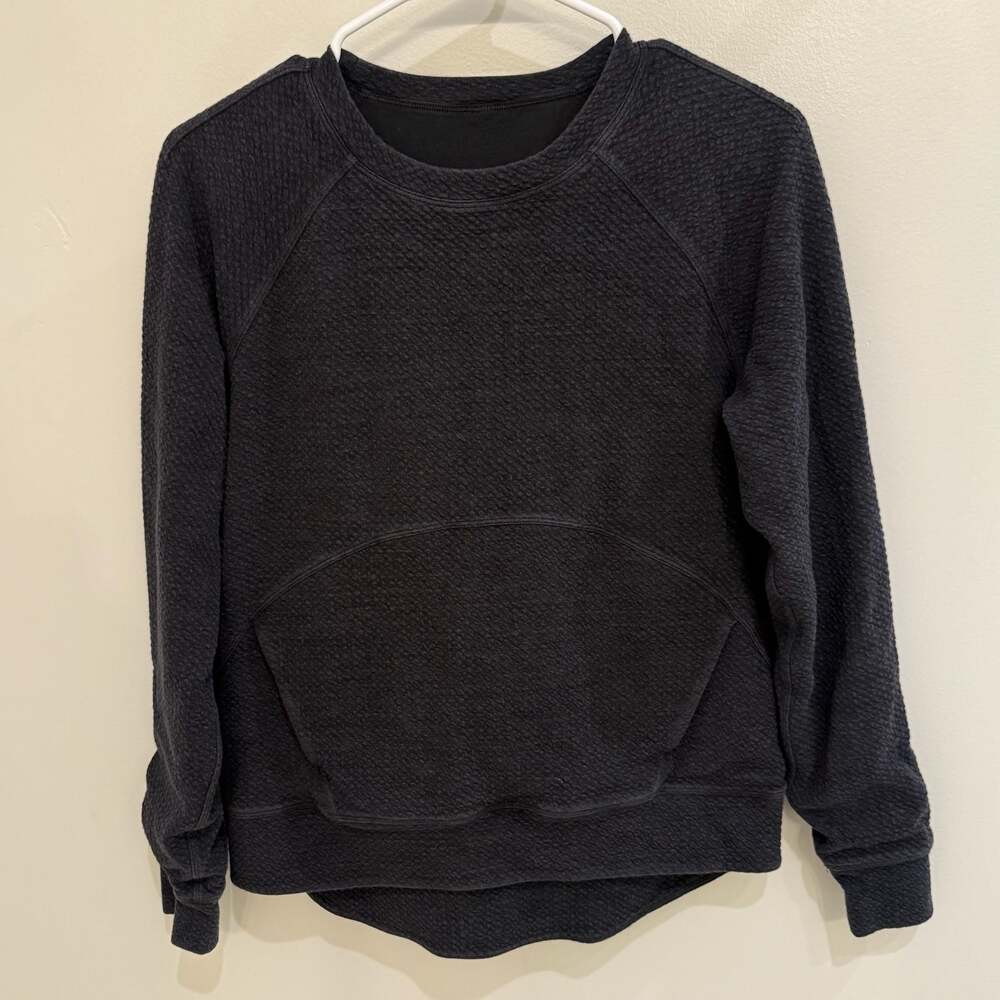 Lululemon Hill and Valley Pullover Black Textured Sweatshirt Size 8